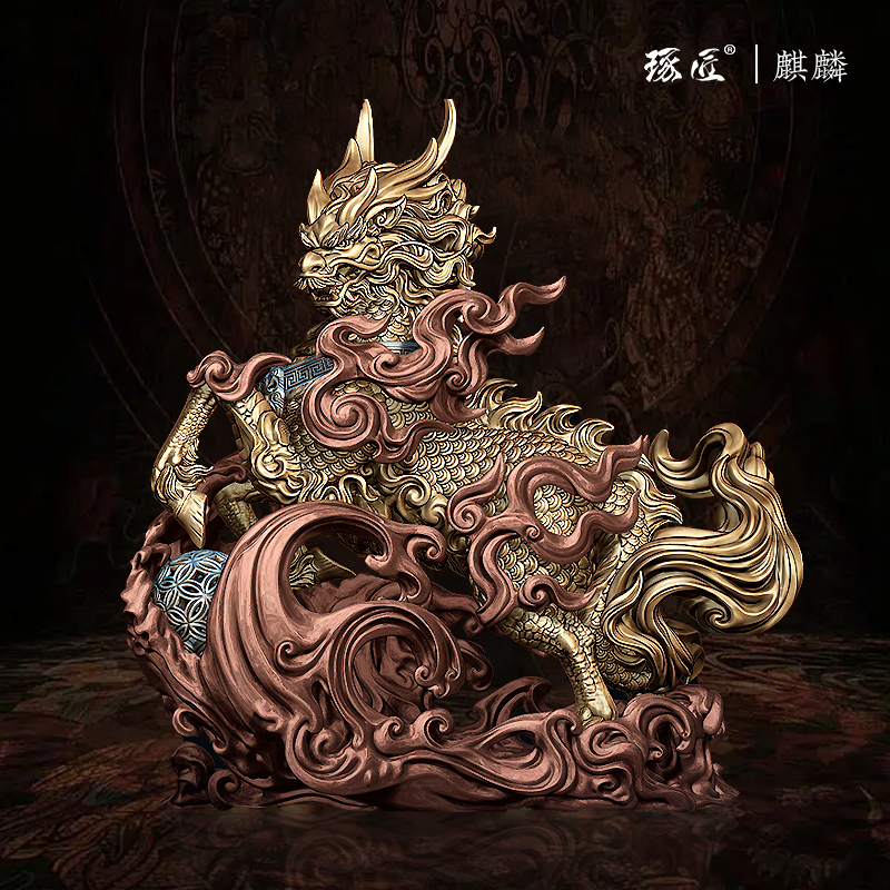 琢匠麒麟摆件s925银招财纳福