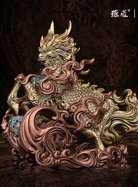 原创瑞兽麒麟s925银桌面摆件家居装饰品高级铜工艺品送礼物