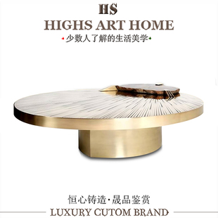 轻奢不锈钢茶几设计师高级感茶台现代简约别墅客厅奢石咖啡桌 意式