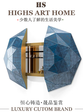 轻奢高级感不锈钢玻璃酒柜别墅客厅设计师款异形储物柜高端展示柜