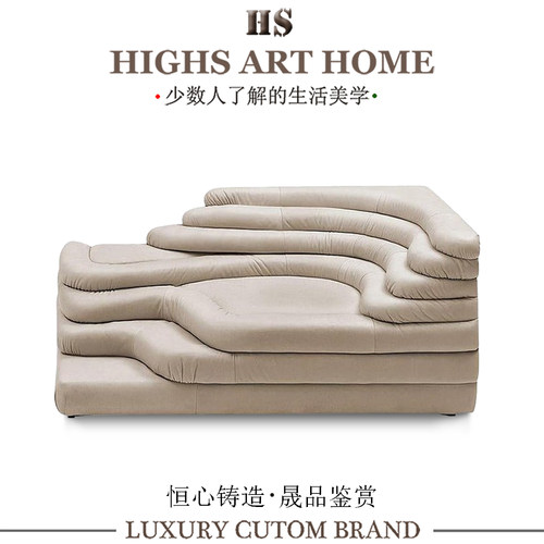 中古风头层牛皮高回弹棉异形沙发