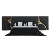 葡萄牙轻奢豪宅主卧双人床设计师高级感现代酒店磨砂皮宽屏软包床