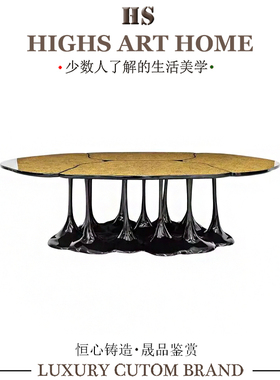 KARPA轻奢玻璃钢餐桌意式独特极简高档艺术设计师黄铜别墅饭桌