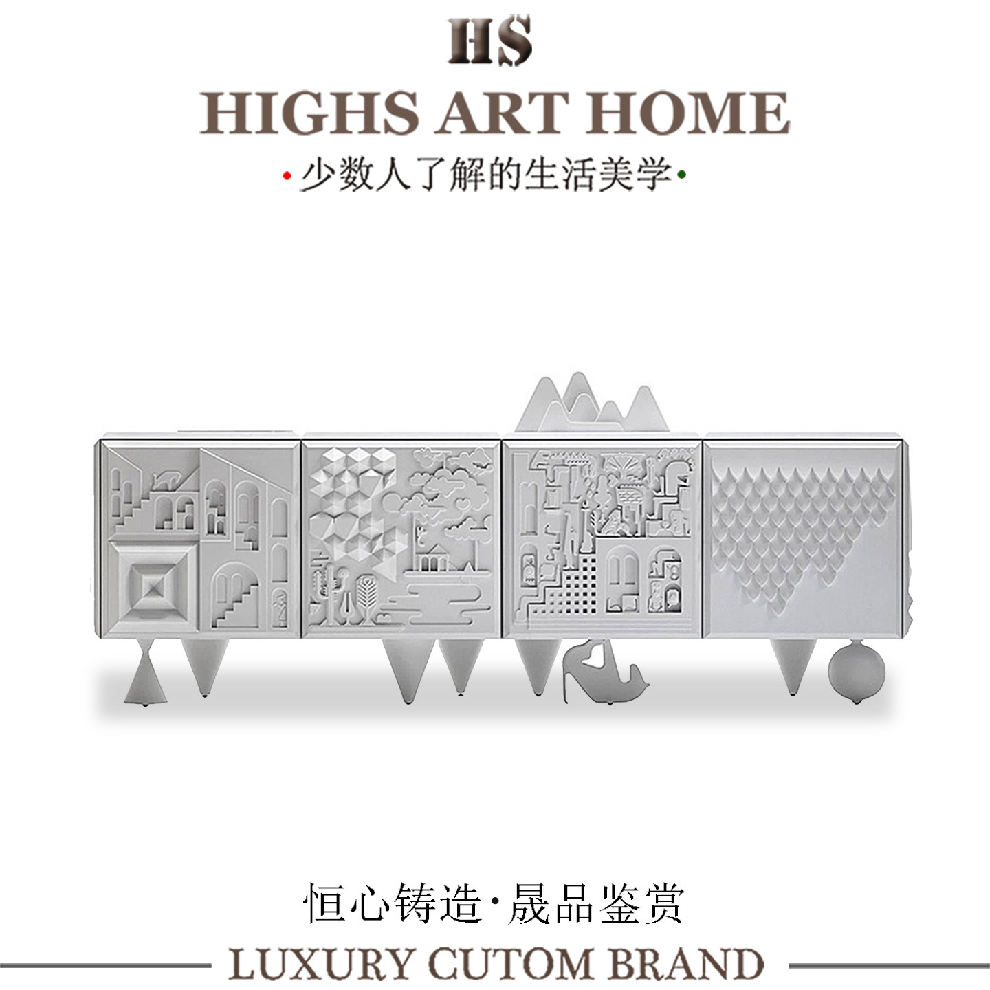 轻奢风雕刻设计餐边柜别墅客厅家用现代简约艺术玄关柜意式储物柜