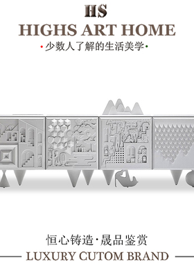 轻奢风雕刻设计餐边柜别墅客厅家用现代简约艺术玄关柜意式储物柜