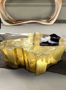 现代轻奢不锈钢异形茶几设计师高端别墅客厅艺术创意蚀刻树墩茶桌