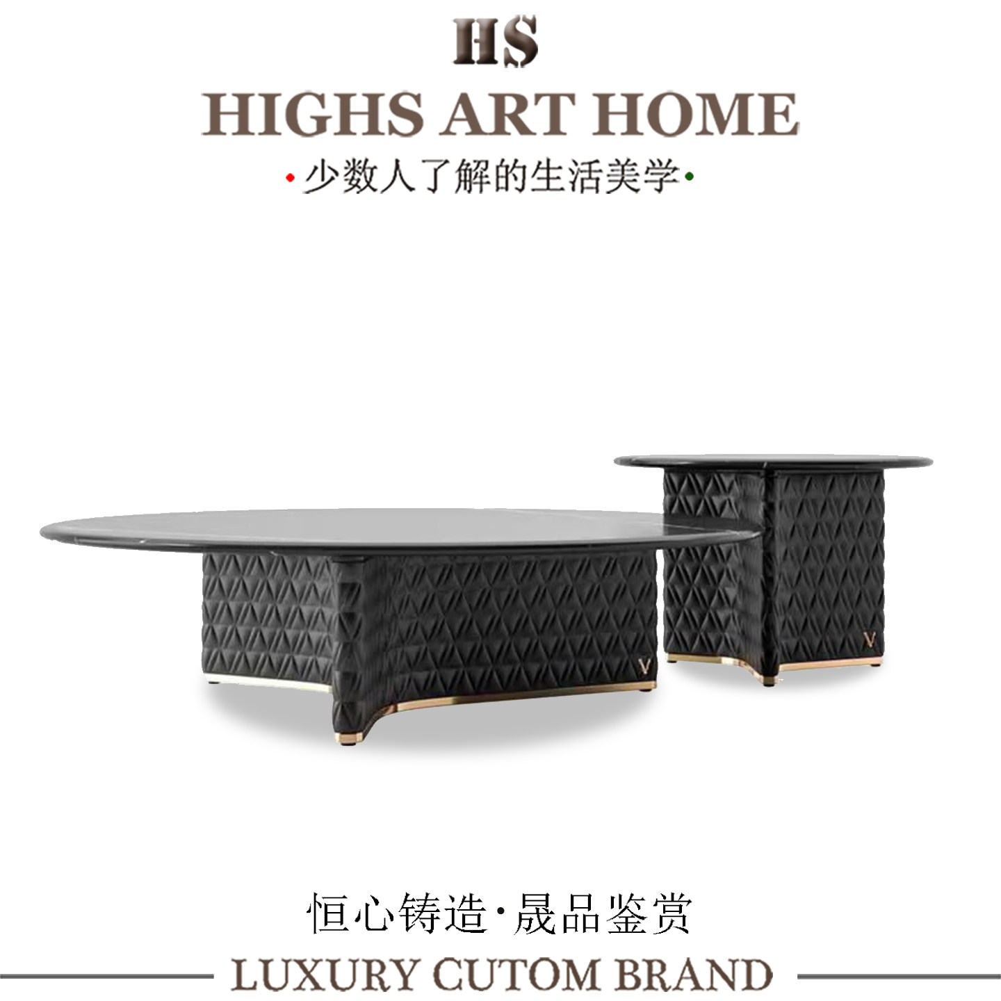 轻奢圆形茶几意式简约高奢天然大理石真皮刺绣豪华别墅客厅茶几桌,住宅家具,茶几,淘宝优惠券,粉丝福利购,淘宝优惠卷