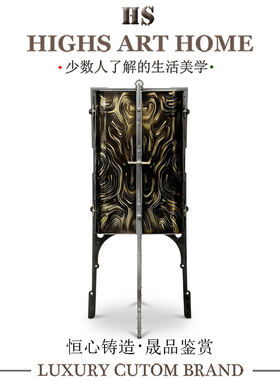 高端奢华机械风酒柜设计师黑金创意装饰柜豪宅别墅客厅家用储物柜