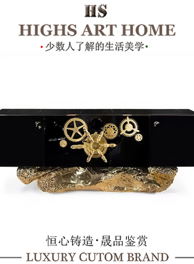 高端设计师创意玄关柜豪宅家用轻奢纯铜装饰边柜高级感实木储物柜
