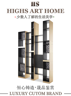 奢华高端创意实木书架别墅豪宅家用设计师款金属书柜多隔层展示架