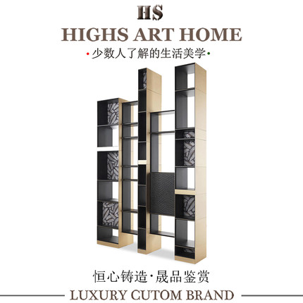 奢华高端创意实木书架别墅豪宅家用设计师款金属书柜多隔层展示架