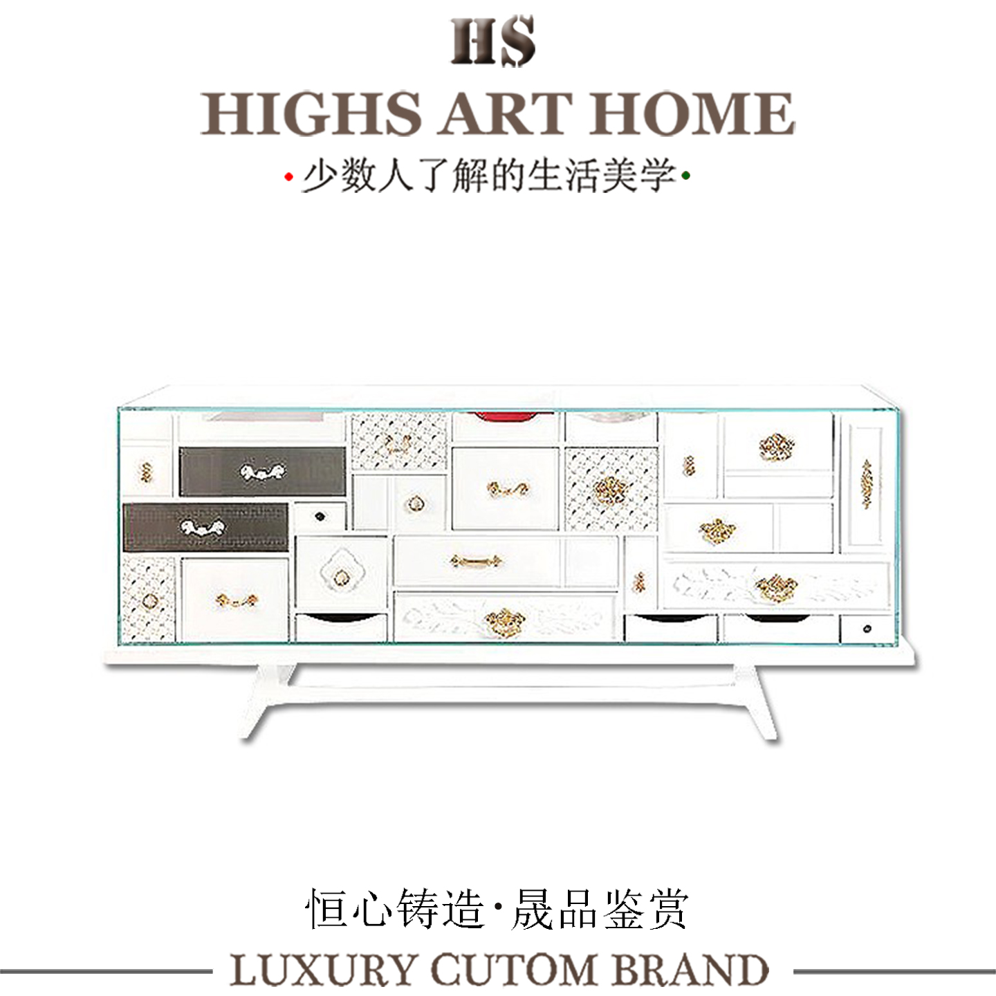 奢华风储藏玻璃金属餐边柜大容量