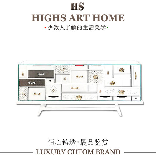 奢华风储藏玻璃金属餐边柜大容量