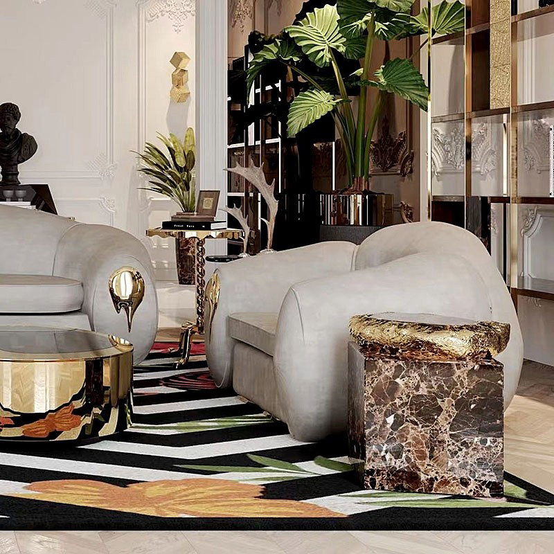 葡萄牙大理石奢石边几设计师别墅大平层客厅艺术金属轻奢方形角几