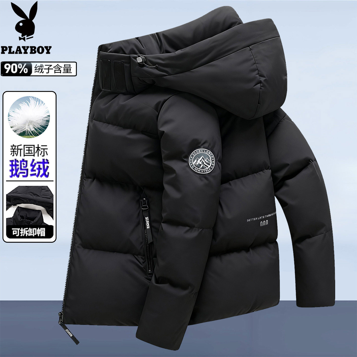 花花公子羽绒服男士短款冬季加厚保暖2025新款鹅绒中青年休闲外套