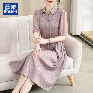 罗蒙品牌妈妈夏装连衣裙2026新款雪纺长裙中老年女装高端翻领裙子