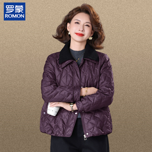 罗蒙端庄大气妈妈装翻领厚款棉服中老年女装冬季新款休闲百搭外套