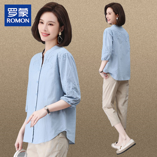罗蒙洋气妈妈夏季套装2026新款纯棉衬衫中老年女士夏装休闲两件套