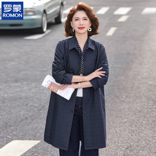 罗蒙品牌妈妈秋装翻领中长款外套2026秋季新款中老年女装时尚风衣