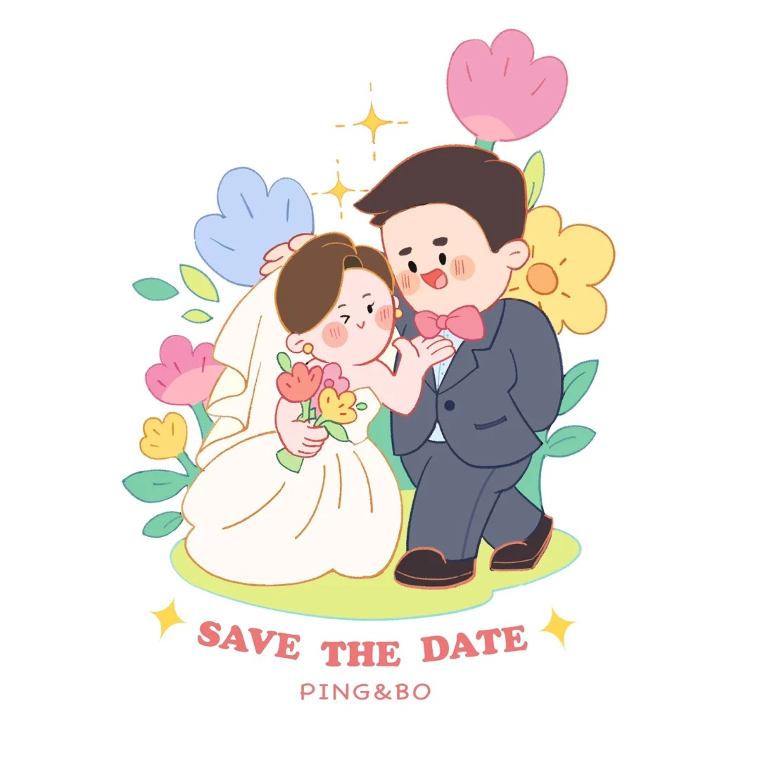 情侣头像手绘婚纱照Q版卡通画婚礼人形立牌迎宾插画设计真人定制