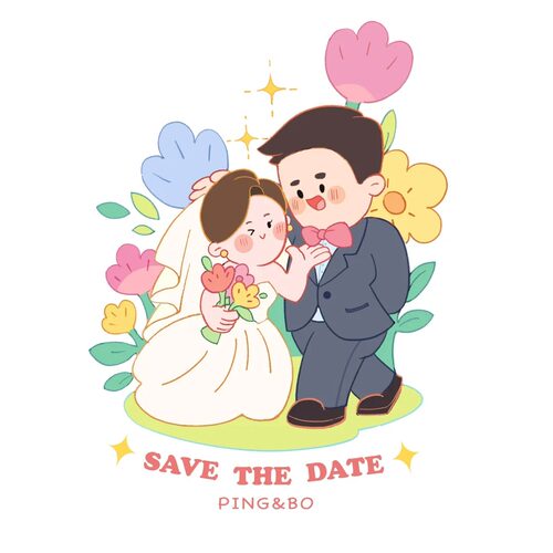 情侣头像手绘婚纱照Q版卡通画婚礼人形立牌迎宾插画设计真人定制