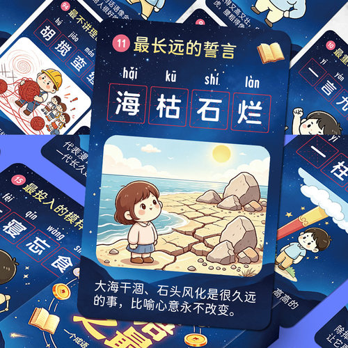 110张成语之最小卡成语四字词语解析小朋友儿童学习益智卡片盒装