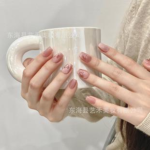 心动讯号光疗手工穿戴甲可拆卸式粉色爱心闪动猫眼反复使用指甲