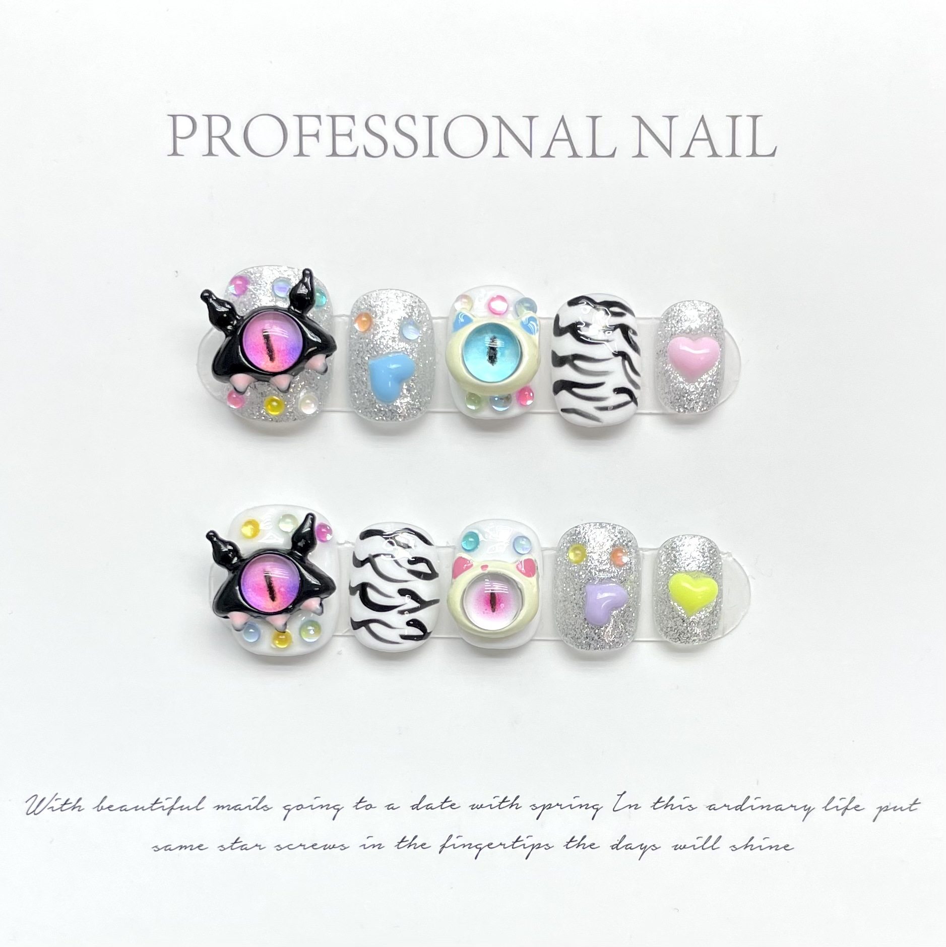 【原创设计】小怪兽小恶魔短款可爱恶魔之眼卡通穿戴甲甜酷辣妹,彩妆/香水/美妆工具,穿戴甲/甲片,淘宝优惠券,粉丝福利购,淘宝优惠卷