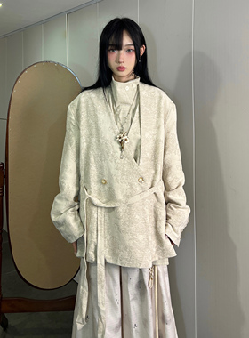 FG721法式复古高级感西装外套女秋冬季韩版V领设计感绑带休闲西服