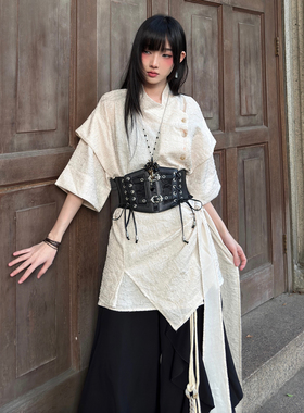 FG721 小众设计感短袖衬衫山本耀司风新中式无性别衬衣假两件上衣