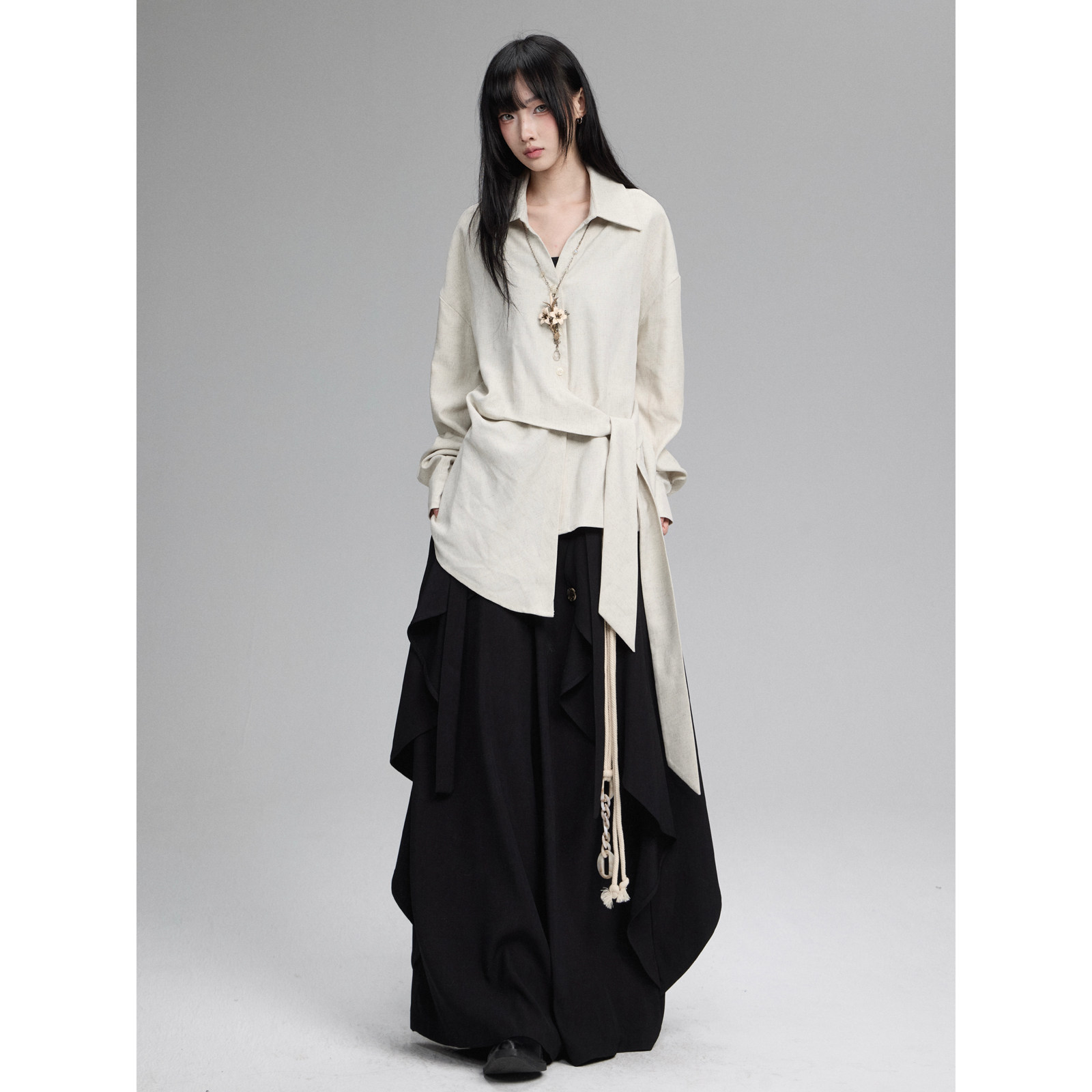 FG721 原创设计感小众衬衫极简无性别穿搭春季新款绑带衬衣上衣