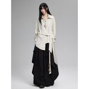 FG721 原创设计感小众衬衫极简无性别穿搭春季新款绑带衬衣上衣