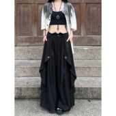 无性别穿搭高腰原创设计感小众阔腿九分裙裤 FG721黑色裤 裙女春季