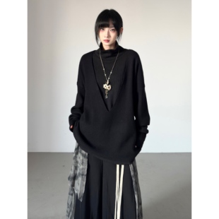 FG721原创设计感极简叠穿大V领套头毛衣女慵懒风腔调感百搭针织衫