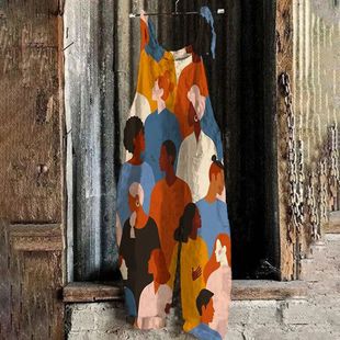 Printed lace up wide leg overalls women 印花系带阔腿背带裤女