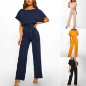 tied women纽扣系带短袖 short Button sleeved jumpsuit 连体裤 女