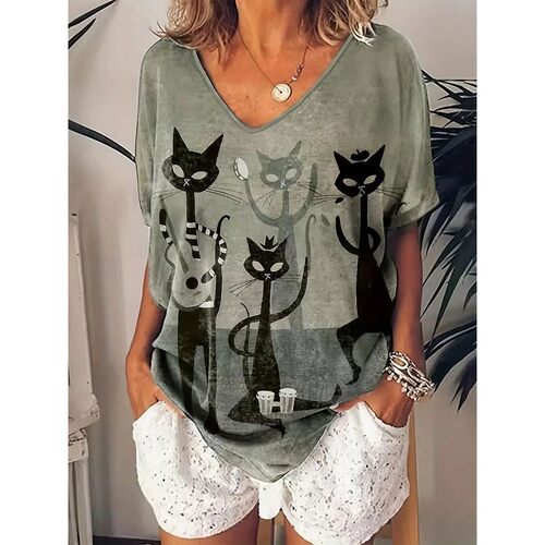 圆领印花短袖T恤女士 Round neck printed short sleeved T-shirt