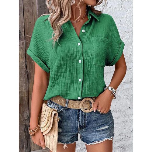 翻领纯色短袖T恤Collar solid color short sleeved casual shirt