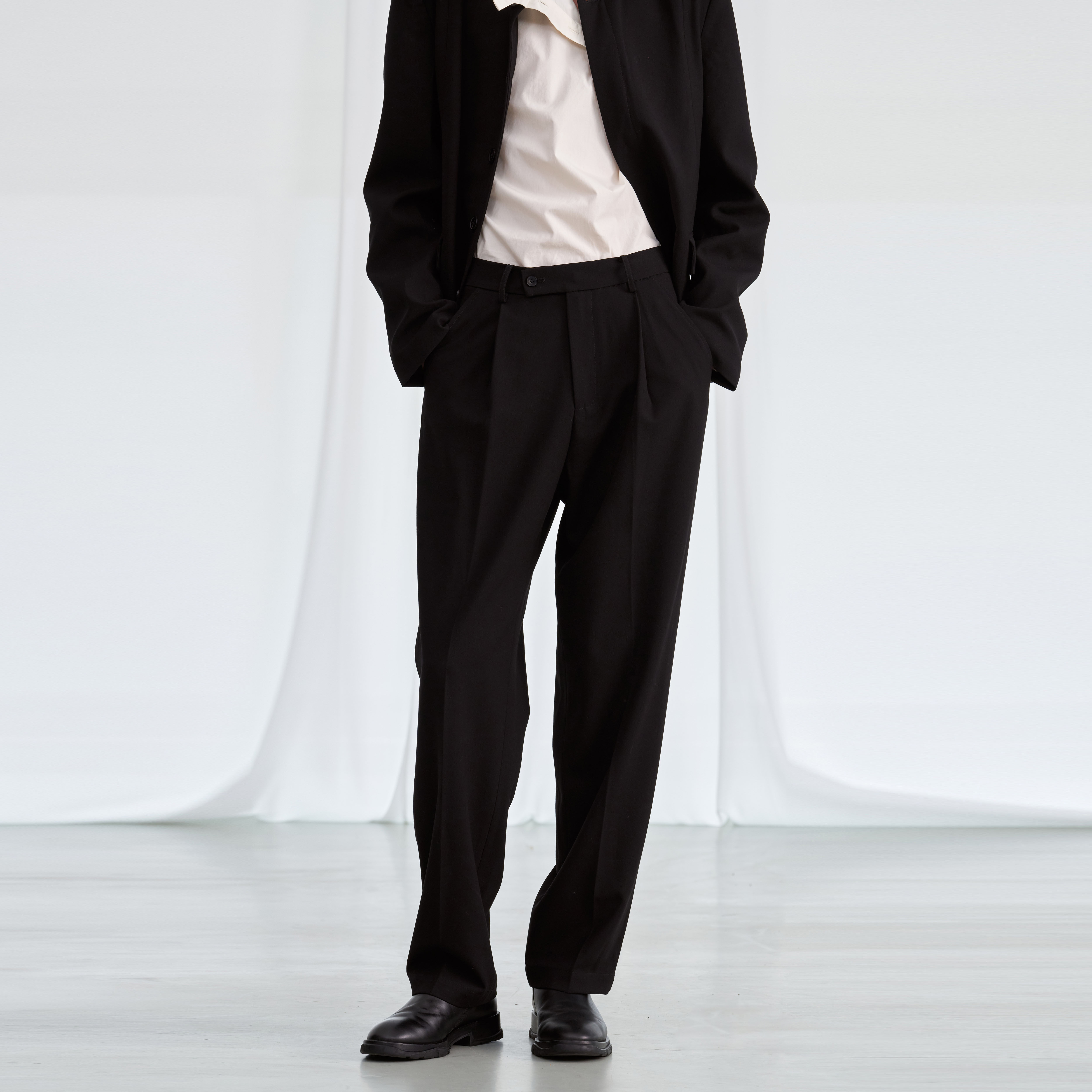 Herz雅黑色宽松垂坠复古中性直筒西装裤 精纺羊毛 赫织翰原创设计,女装/女士精品,休闲裤,淘宝优惠券,粉丝福利购,淘宝优惠卷