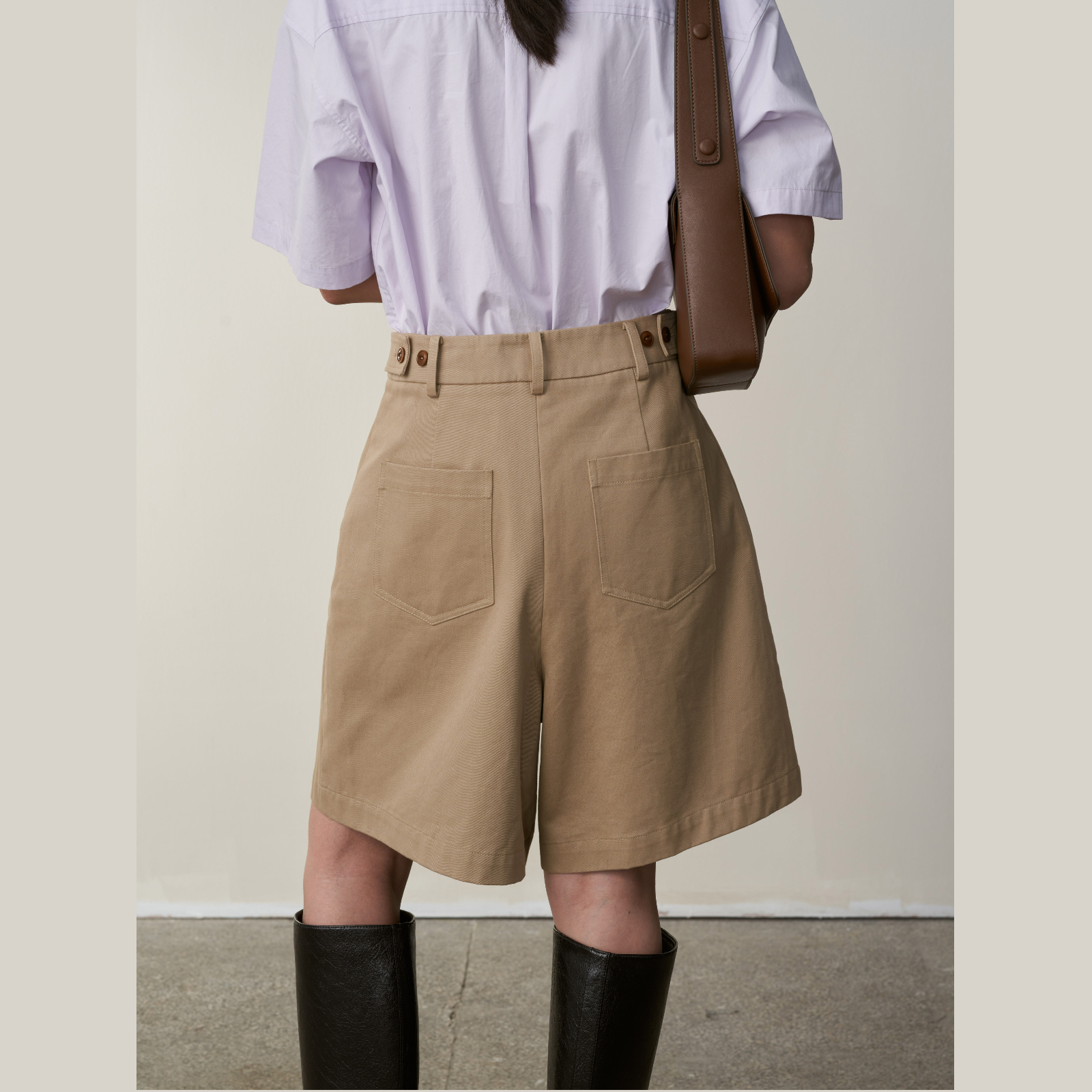 herz卡其色休闲工装宽松中性短裤 夏季高腰a字 赫织翰原创设计