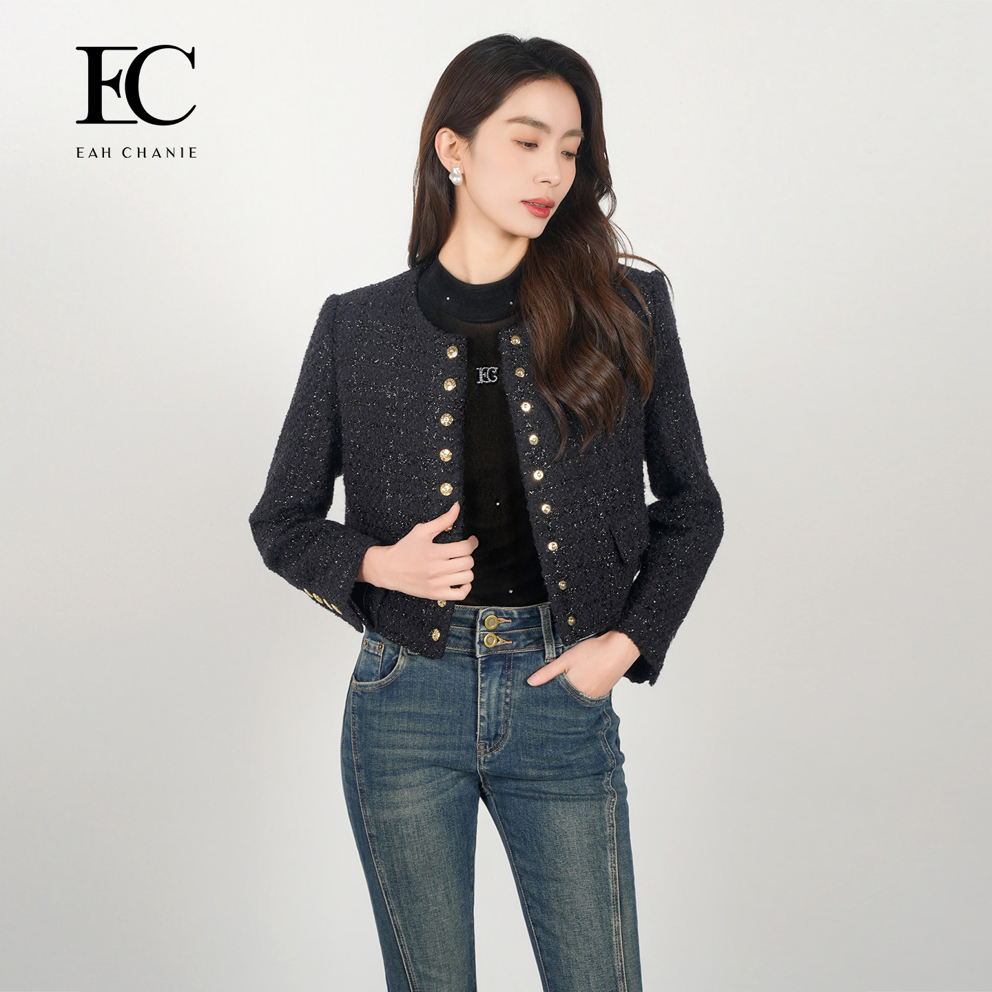 奕辰绵羊毛粗花呢小香风短外套