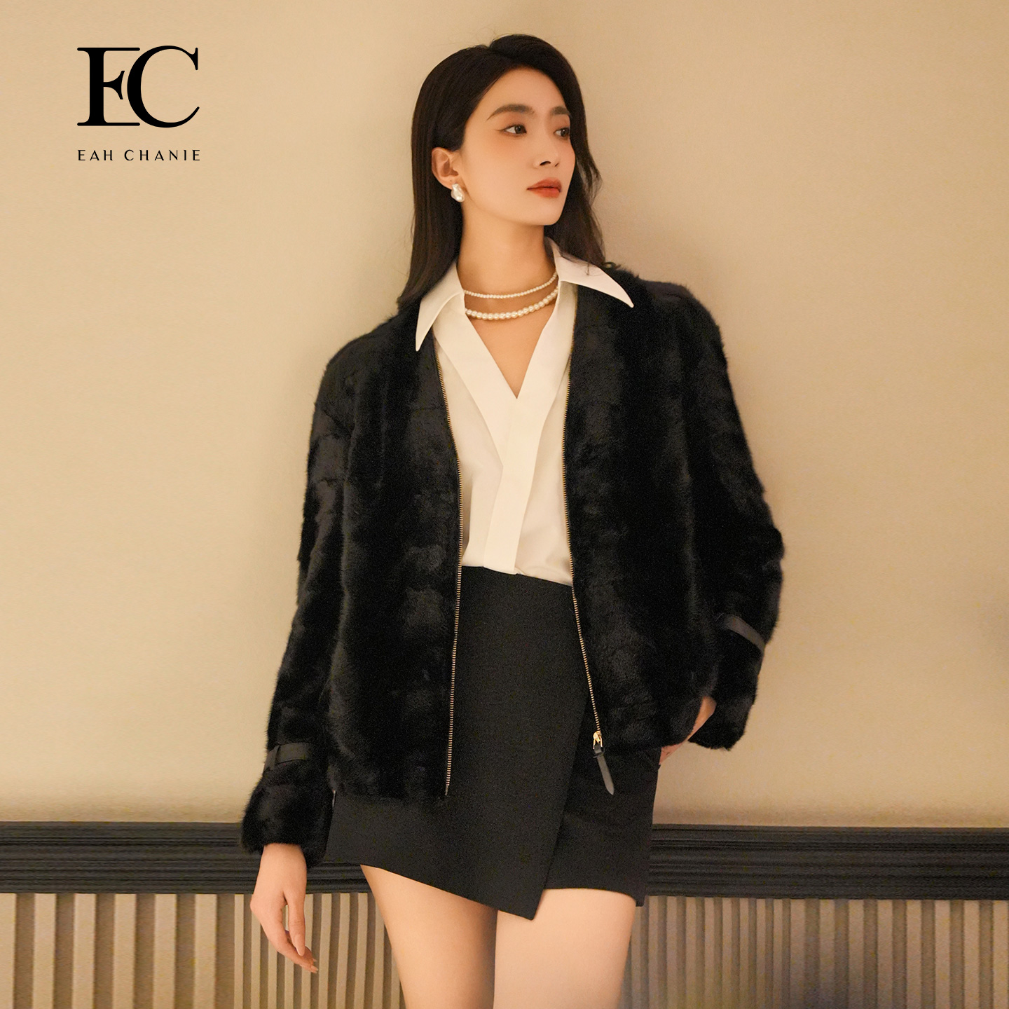 奕辰轻奢袖口皮袢水貂毛皮草外套