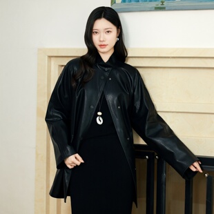 EAH CHANIE奕辰皮衣女款2026新款秋季高级感气质高端立领风衣外套