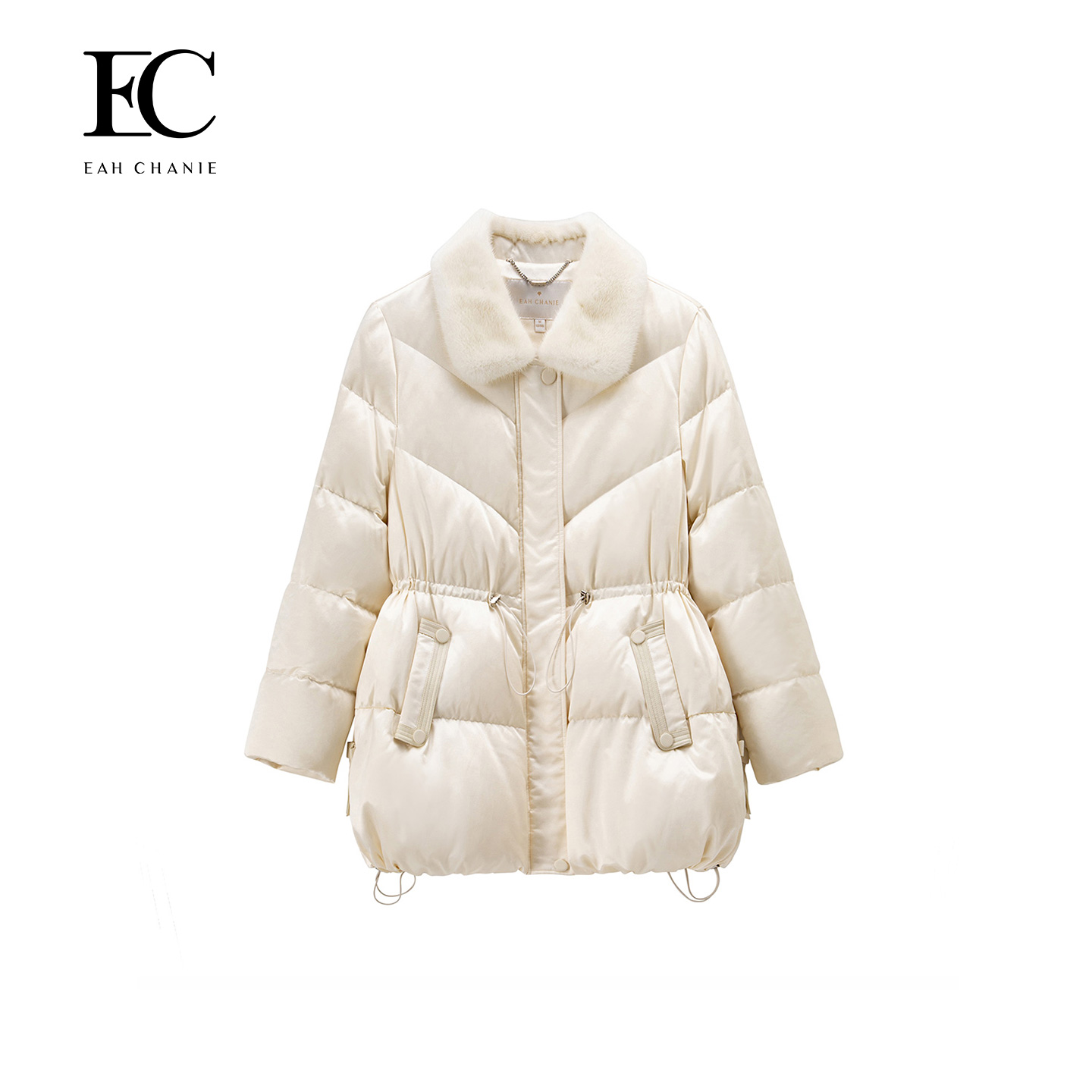 奕辰白鹅绒水貂毛领抽绳羽绒服