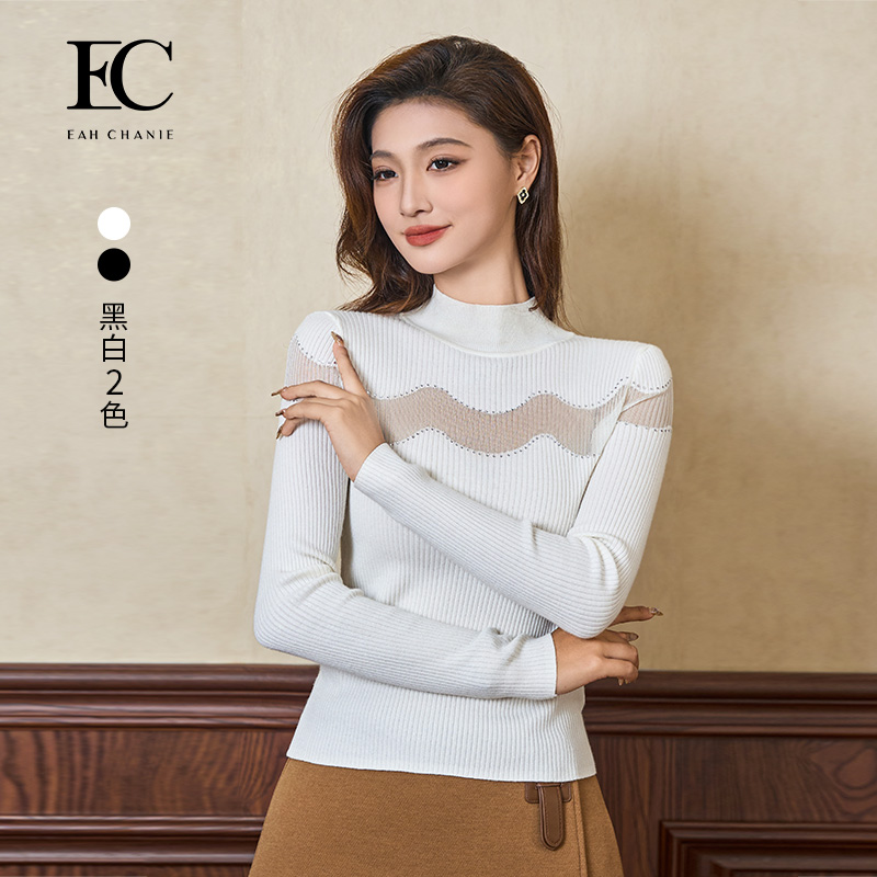 奕辰早秋氛围感网纱针织衫打底衫