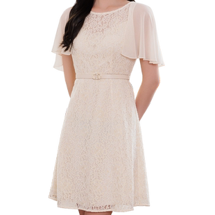 EC奕辰夏季新款蕾丝荷叶边连衣裙优雅气质百搭中长裙子eahchanie