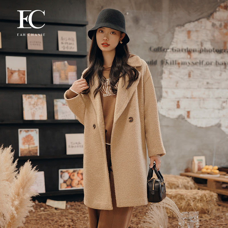 奕辰绵羊毛通勤简约中长款大衣