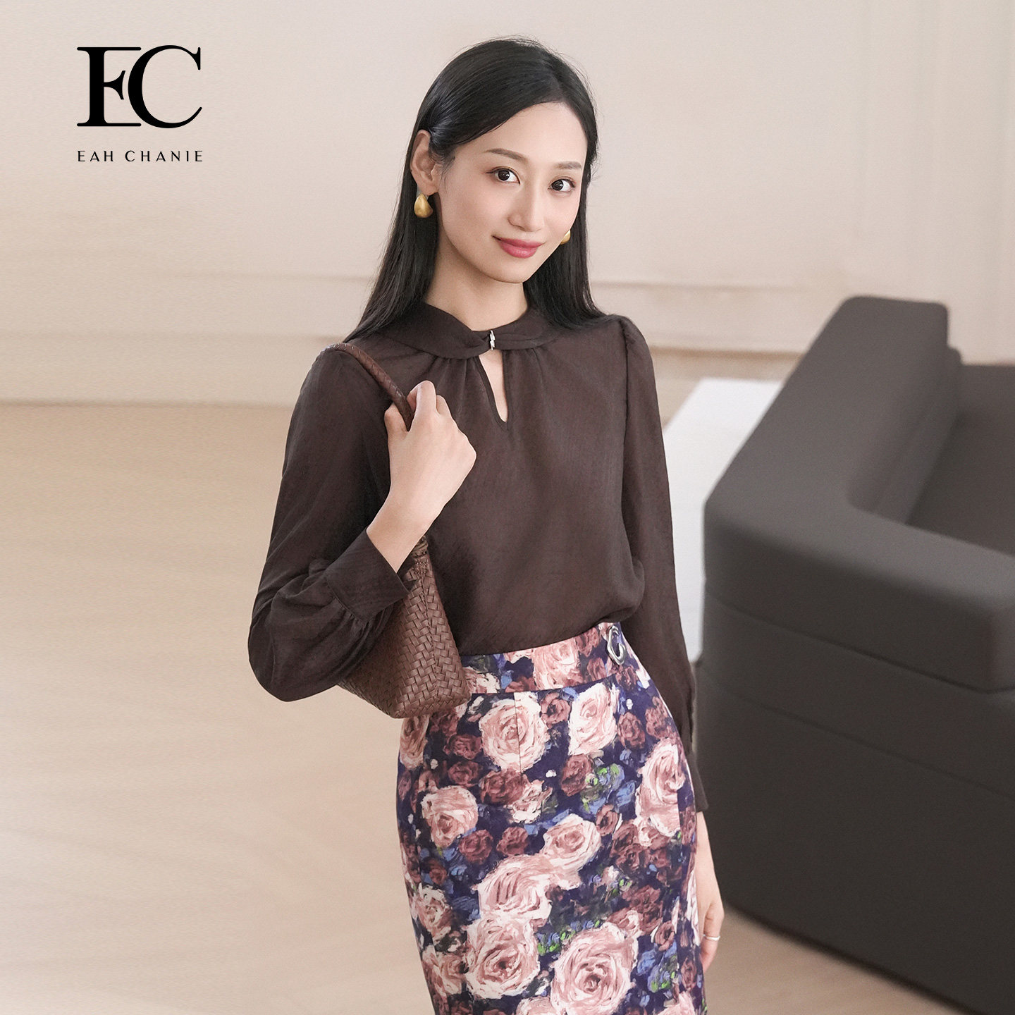 高智风衬衫商场同款奕辰女装简约通勤宽松衬衣秋季新款