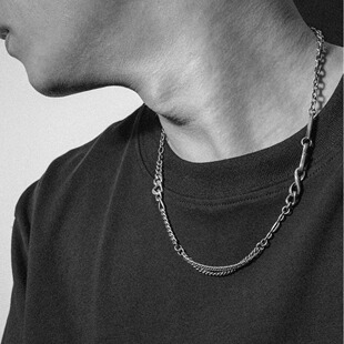 追岸JANEN 925银做旧多重拼接项链男女中性RO暗黑先锋工匠风格