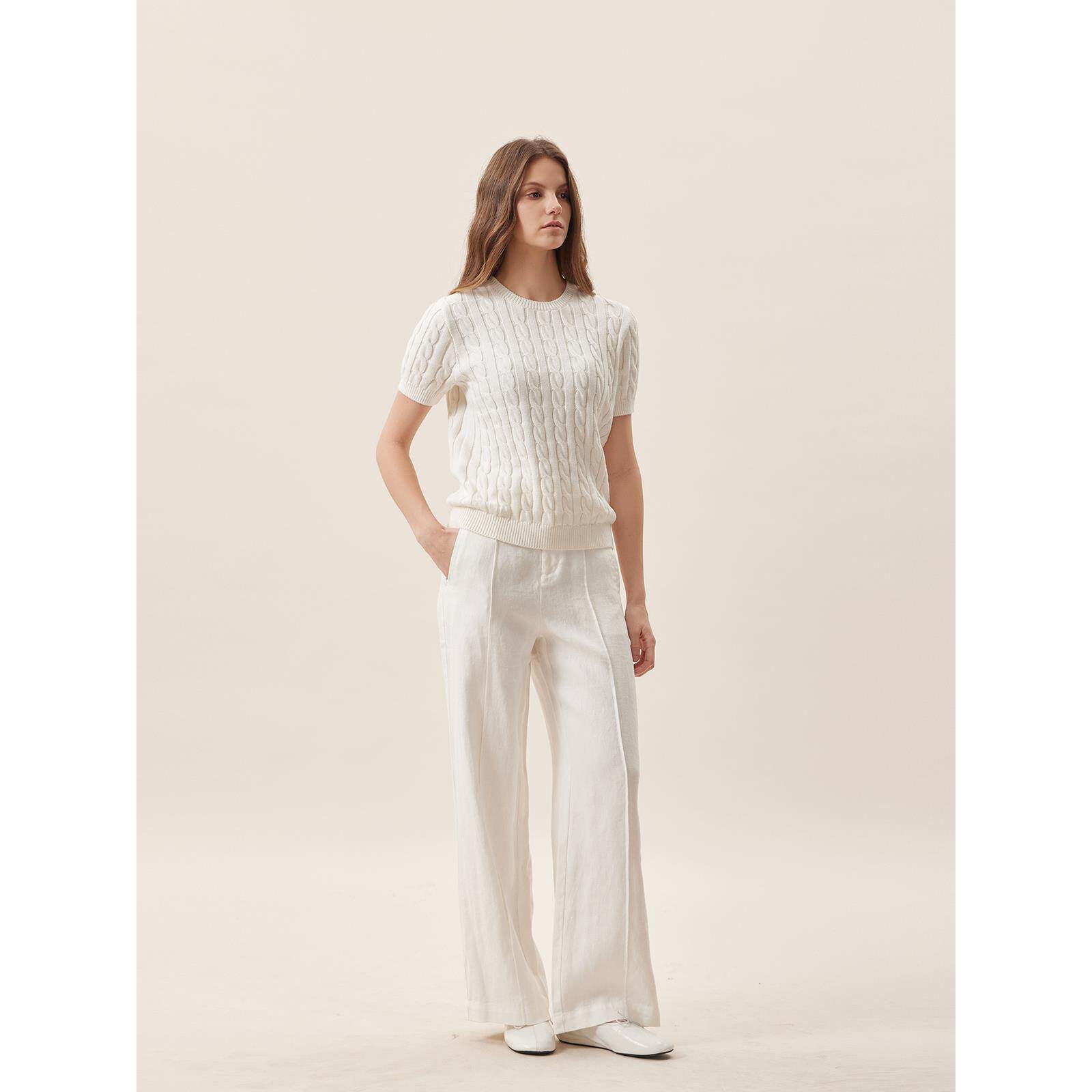 定织高克重100亚麻通勤阔腿裤KZ27819